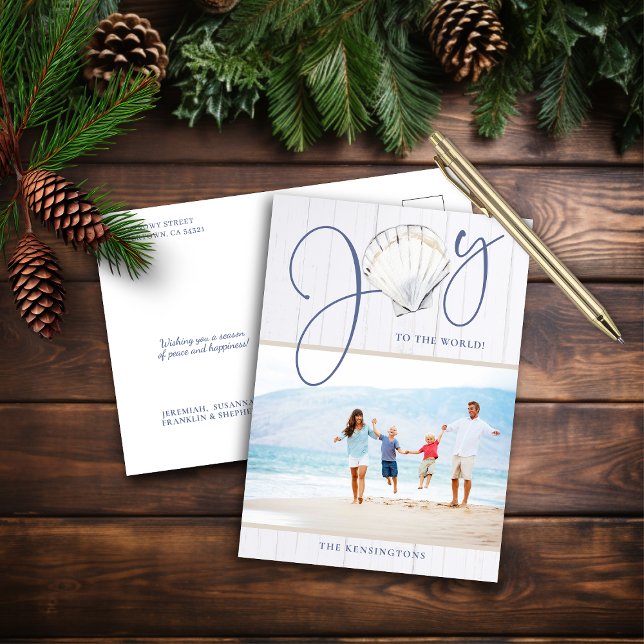 Rustic Nautical Christmas Joy Holiday Photo Postcard (Rustic Nautical Christmas Joy Holiday Photo Postcard)