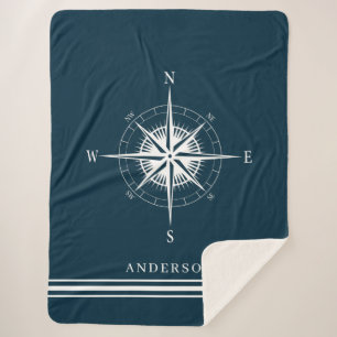 Rustic Nautical Compass Personalised Family Sherpa Blanket