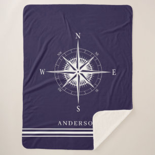 Rustic Nautical Compass Personalised Family Sherpa Blanket