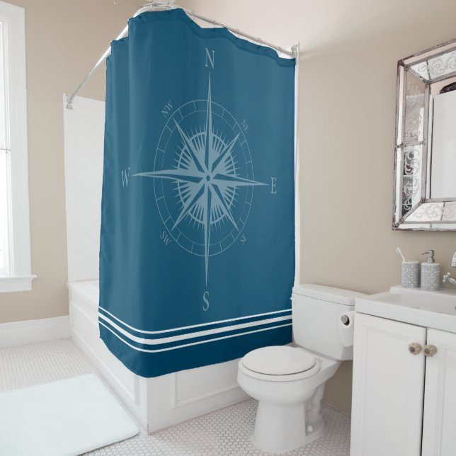 Rustic Nautical Compass Shower Curtain (In Situ)
