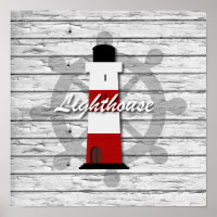 Rustic Nautical  Lighthouse On Grey Weathered Wood