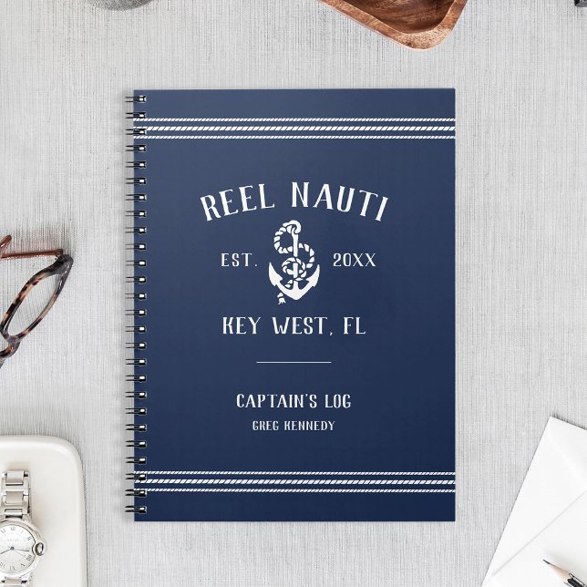 Rustic Nautical Navy Boat Name Captain's Log Notebook (Creator Uploaded)