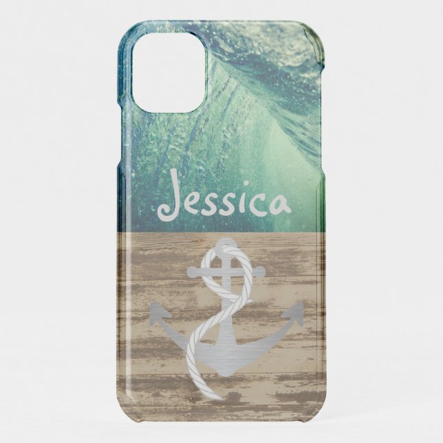 Rustic Nautical Ocean Sailing Anchor Sailor Name Uncommon iPhone Case (Back)