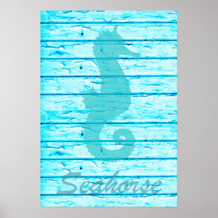 Rustic Nautical Seahorse On Weathered Wood   Print