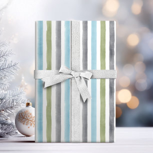 Rustic nautical watercolor stripes beach wedding wrapping paper