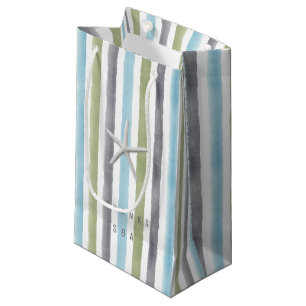 Rustic nautical watercolor stripes thanks monogram small gift bag