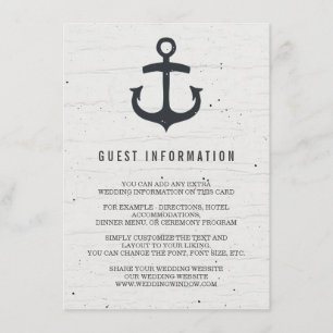 Rustic Nautical Wedding Insert Card