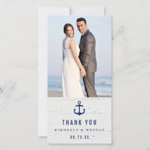 Rustic Nautical Wedding Thank You Card / Navy