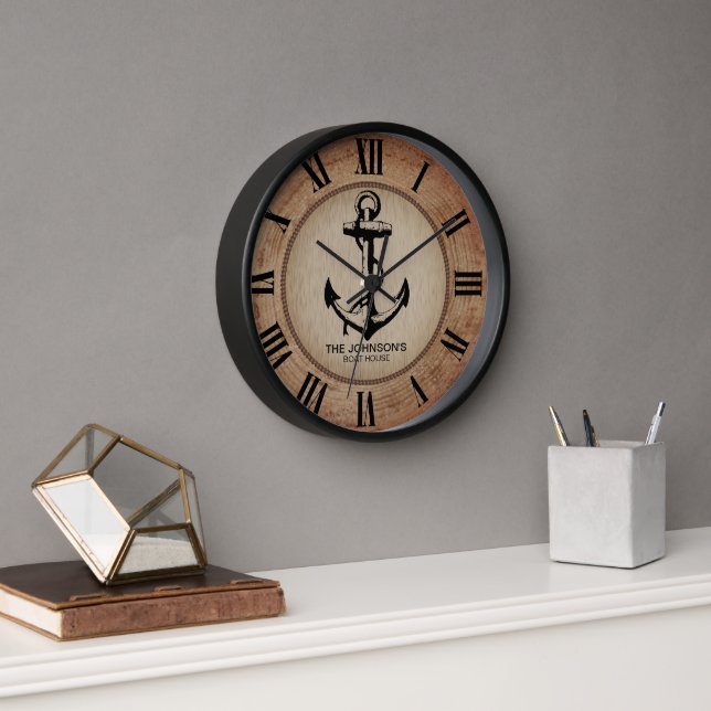 Rustic Nautical Wood and Anchor Clock (Office)
