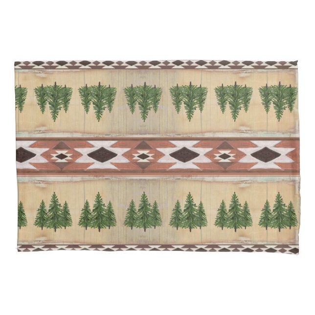 Rustic Navajo Tribal Pattern Western Cabin Wood Pillowcase (Front)