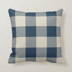 Rustic Navy and Beige Buffalo Check Plaid Cushion