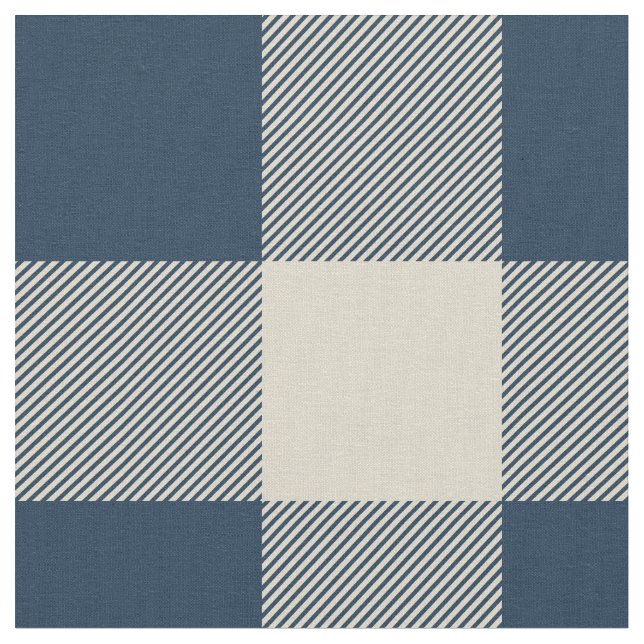 Rustic Navy and Beige Buffalo Plaid Fabric (Close Up)
