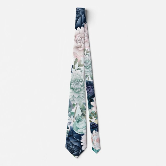 Rustic Navy and Jade Peony Wedding Groom Tie (Front)