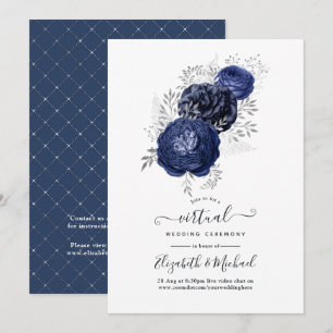 Rustic Navy and Silver Floral Virtual Wedding Invitation