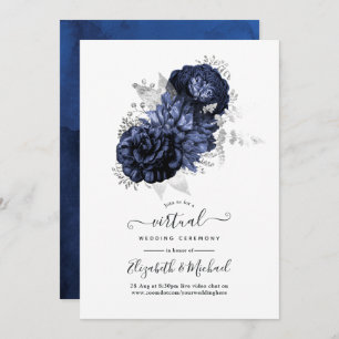 Rustic Navy and Silver Floral Virtual Wedding Invitation