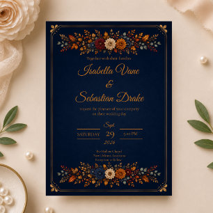Rustic Navy Autumn Wedding Invitation