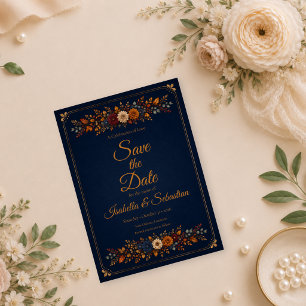 Rustic Navy Autumn Wedding Save The Date