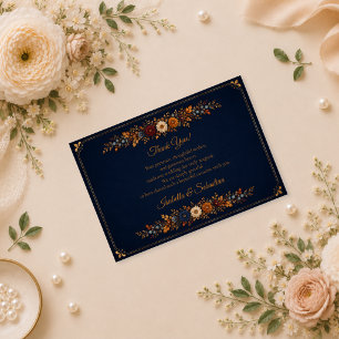 Rustic Navy Autumn Wedding Thank You Card