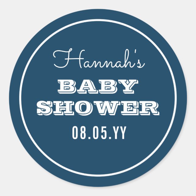 Rustic Navy Baby Shower Classic Round Sticker (Front)