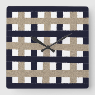 Rustic Navy / Beige / White Stripes Square Wall Clock