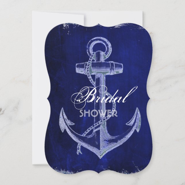 rustic Navy Blue anchor nautical bridal shower Invitation (Front)