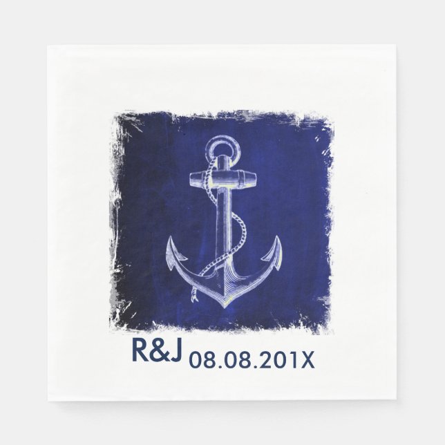 rustic Navy Blue anchor nautical wedding favour Napkin (Front)