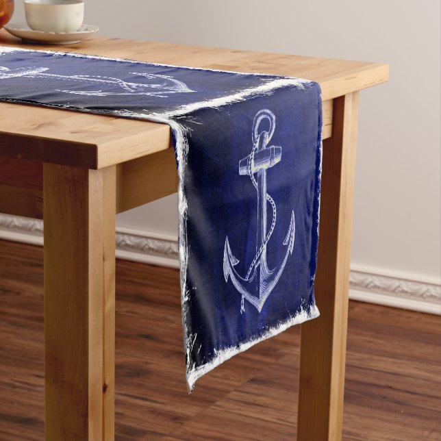 rustic Navy Blue anchor nautical wedding Short Table Runner (In Situ)