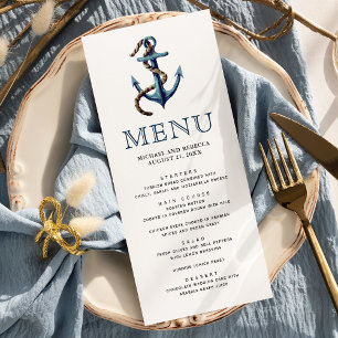 Rustic Navy Blue Anchor Rope Nautical Wedding Menu