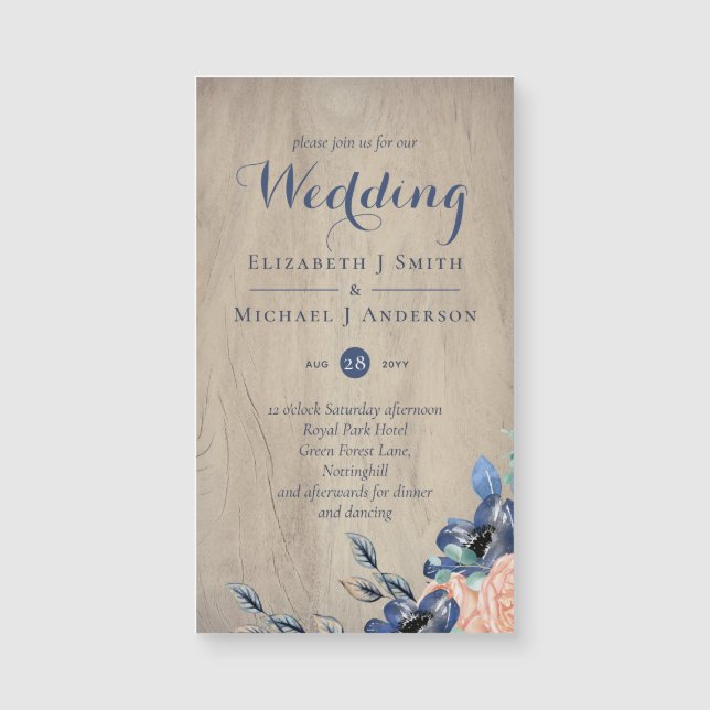 Rustic Navy Blue and Orange Wedding Woodland (Front)