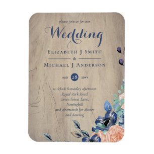 Rustic Navy Blue and Orange Wedding Woodland Magnet