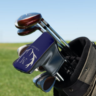 Rustic Navy Blue Antler Custom Groomsmen Gift Golf Head Cover