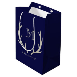 Rustic Navy Blue Antler Custom Groomsmen Gift Medium Gift Bag