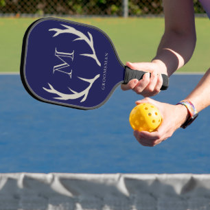Rustic Navy Blue Antler Custom Groomsmen Gift Pickleball Paddle