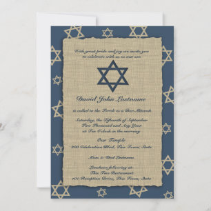 Rustic Navy Blue Bar Mitzvah Invitation