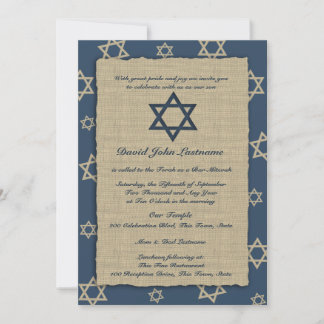 Rustic Navy Blue Bar Mitzvah Invitation