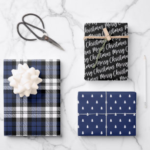 Rustic Navy Blue Black Watch Plaid Christmas Wrapping Paper Sheet