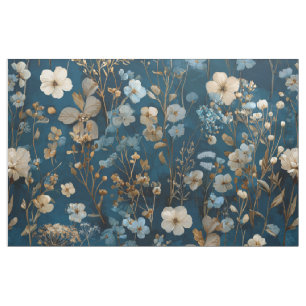 Rustic Navy Blue Botanical Elegant Vintage Floral Fabric