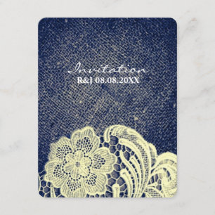 rustic navy blue burlap lace country wedding invitation