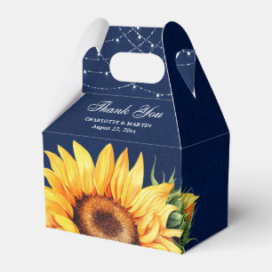 Rustic Navy Blue Burlap Sunflower Floral Monogram Favour Box