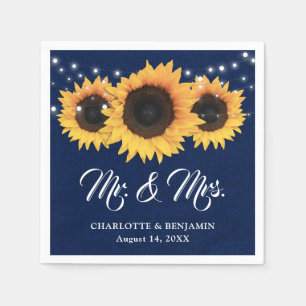 Rustic Navy Blue Burlap Sunflower Wedding Napkin