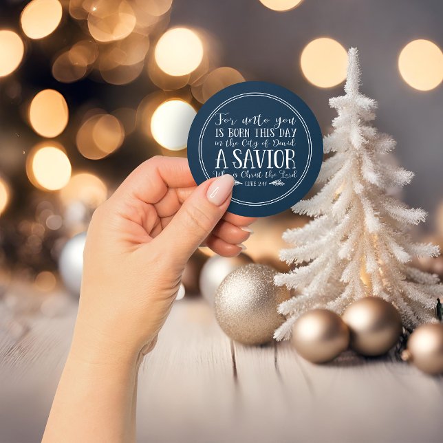 Rustic Navy Blue Christmas Bible Verse Typography Classic Round Sticker (Rustic Navy Blue Christmas Bible Verse Typography Classic Round Sticker)