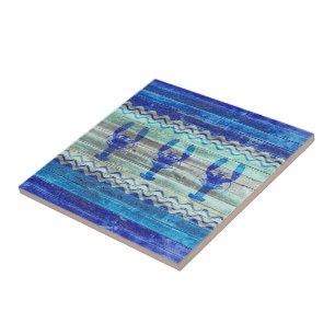 Rustic Navy Blue Coastal Decor Lobsters Tile