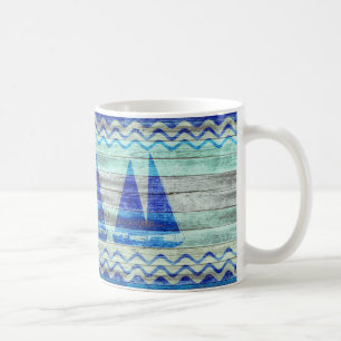 Rustic Navy Blue Coastal Decor Sailboats Coffee Mug