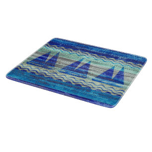 Rustic Navy Blue Coastal Decor Sailboats Cutting Board