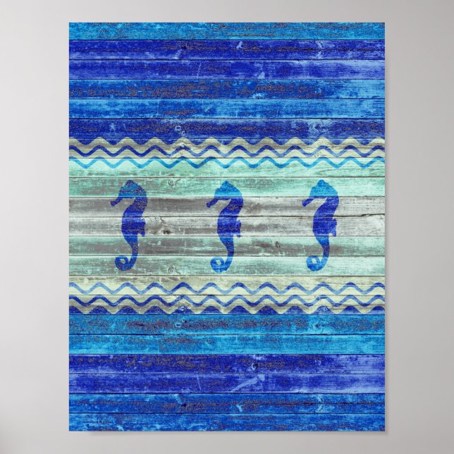 Rustic Navy Blue Coastal Decor Seahorses (Front)