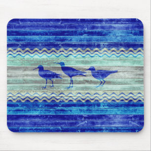 Rustic Navy Blue Coastal Sandpipers Mouse Mat