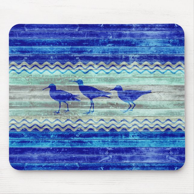 Rustic Navy Blue Coastal Sandpipers Mouse Mat (Front)