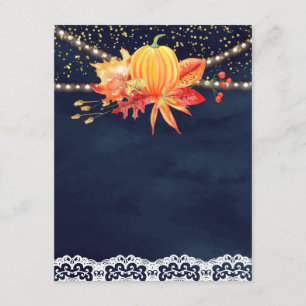 Rustic Navy Blue Fall Maple Leaves Pumpkin Blank Enclosure Card