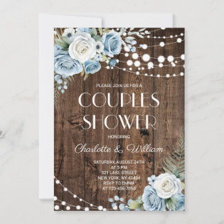 Rustic Navy Blue Floral Couples Shower Invitation
