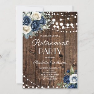 Rustic Navy Blue Floral Retirement Party Invitation
